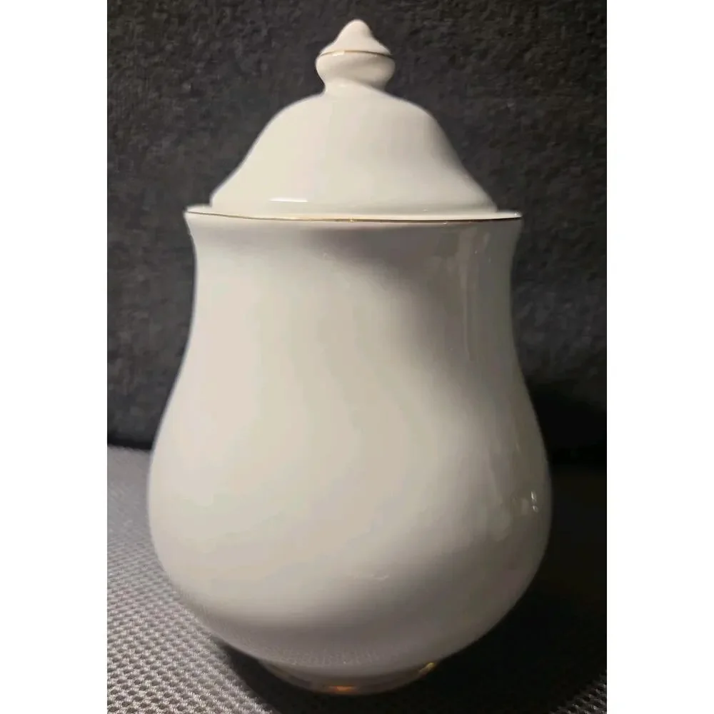 Vntg 8in Ceramic Canister Victorian Rose Design